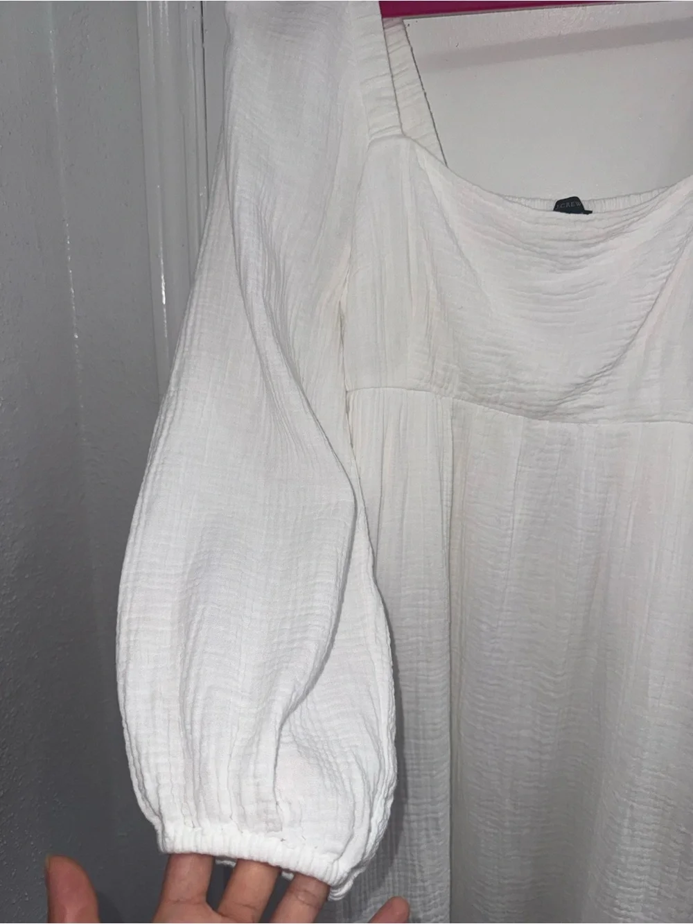 Crew soft gauze mini dress with a square neck and long puff sleeves size S